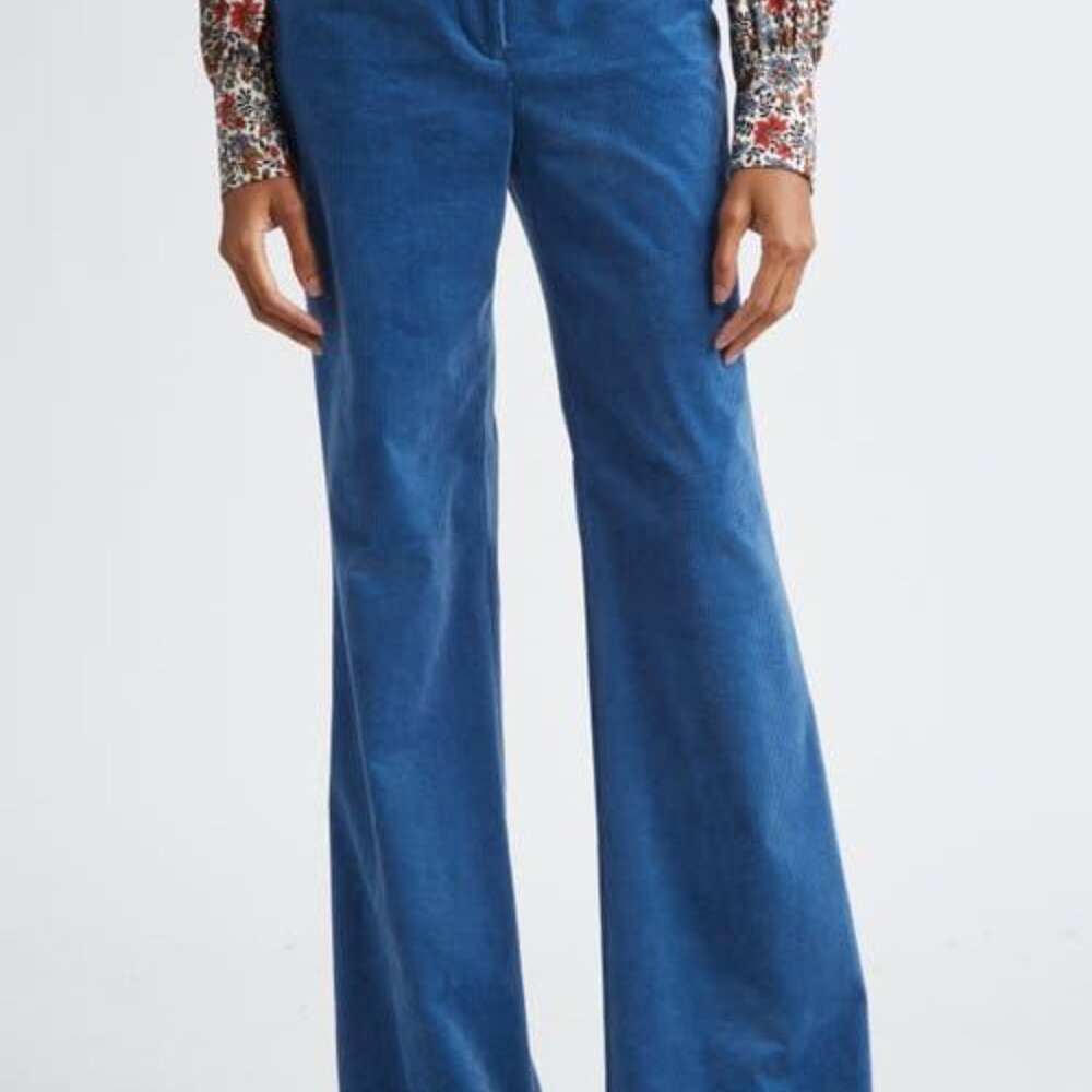 Veronica Beard Basima Stretch Corduroy Flare Pants in Blue Lyst, 12, NWT